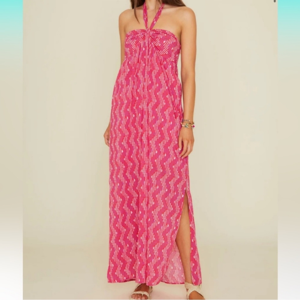 XiRENA Adley Dress Magenta Batik Pink Red Pattern Halter Dress Size XS